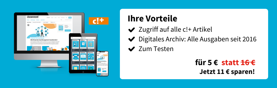 Ihre Vorteile
Zugriff auf alle c!+ Artikel
Digitales Archiv: Alle Ausgaben seit 2016
Zum Testen
für 5 € statt 16 €
Jetzt 11 € sparen