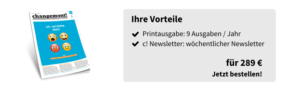 Ihre Vorteile
Printausgabe: 9 Ausgaben / Jahr
c! Newsletter: wöchentlicher Newsletter
für 289 €
Jetzt bestellen!