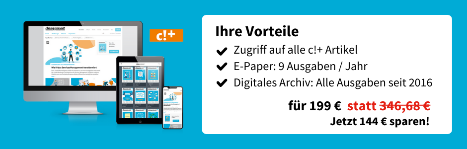 Ihre Vorteile
Zugriff auf alle c!+ Artikel
E-Paper: 9 Ausgaben / Jahr
Digitales Archiv: Alle Ausgaben seit 2016
für 199 € statt 346,68 €
Jetzt 144 € sparen!