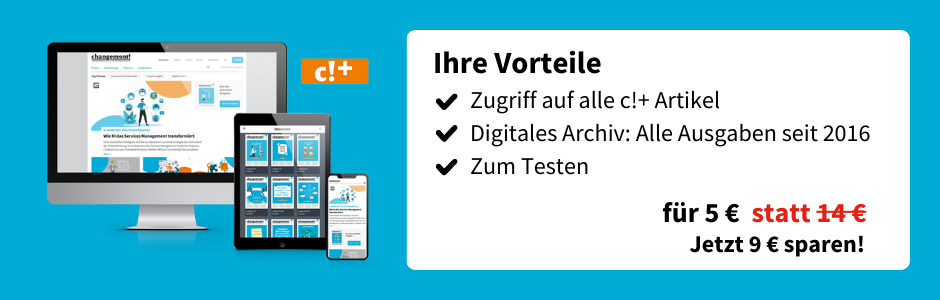 Ihre Vorteile
Zugriff auf alle c!+ Artikel
Digitales Archiv: Alle Ausgaben seit 2016
Zum Testen
für 0 € statt 17 €
Jetzt 9 € sparen